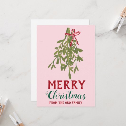 MERRY CHRISTMAS Mistletoe Botanical Handmade Custo Kaart (Voorkant / Achterkant in situ)