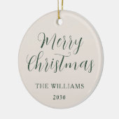 Merry Christmas Modern Script Beige Groen Keramisch Ornament (Links)