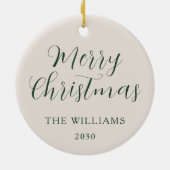 Merry Christmas Modern Script Beige Groen Keramisch Ornament (Achterkant)