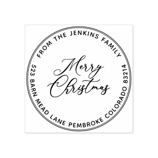MERRY CHRISTMAS Modern Script Naam Retouradres Rubberstempel (Afrduk)
