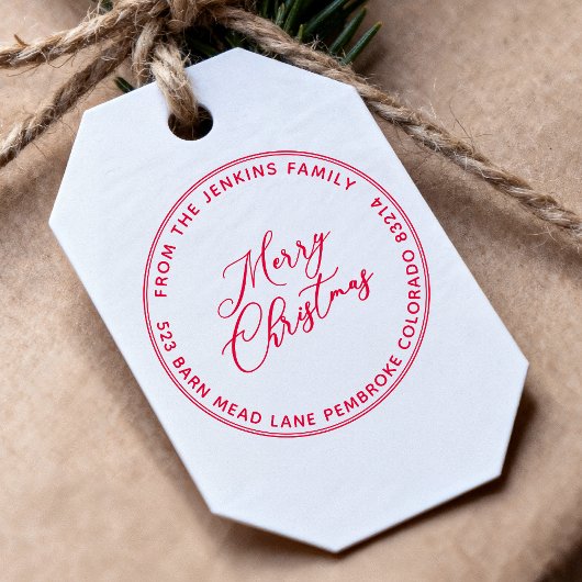MERRY CHRISTMAS Modern Script Naam Retouradres Zelfinktende Stempel