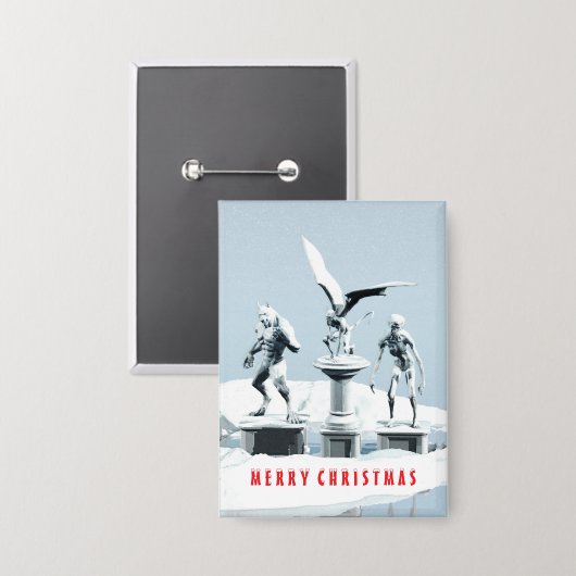 Merry Christmas. Monster ice sculptures Button (Voorkant / Achterkant)