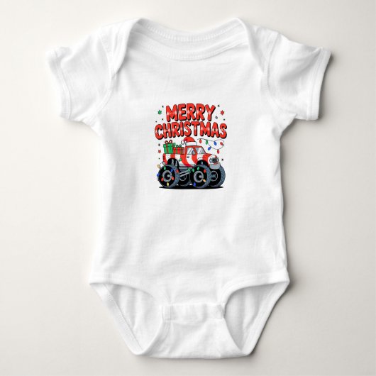 Merry Christmas Monster Truck Lights Presents Romper (Voorkant)