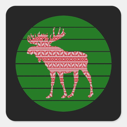 MERRY CHRISTMAS MOOSE DEER VIERKANTE STICKER (Voorkant)