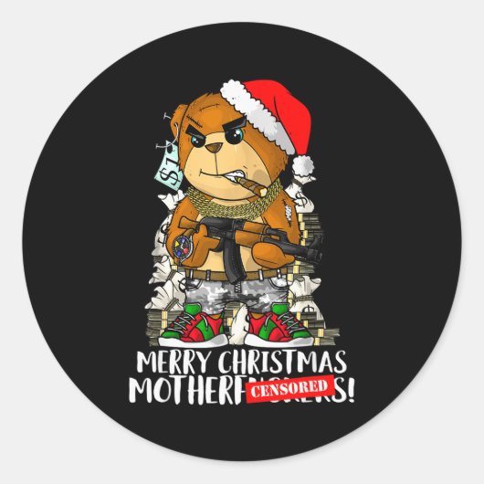 Merry Christmas Motherfker! Hip Hop Teddy Bear Xma Ronde Sticker (Voorkant)