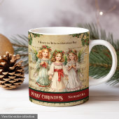 Merry Christmas Mug Green Red Angel Celebration
