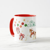 Merry Christmas Mug – Santa & Flying Reindeer Mok (Voorkant links)