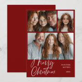 Merry Christmas Multi drie foto Design Rood Feestdagenkaart (Voorkant / Achterkant)