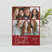 Merry Christmas Multi drie foto Design Rood Feestdagenkaart (Staand voorkant)