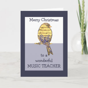 Merry Christmas Music Teacher Music Note Bird Feestdagen Kaart