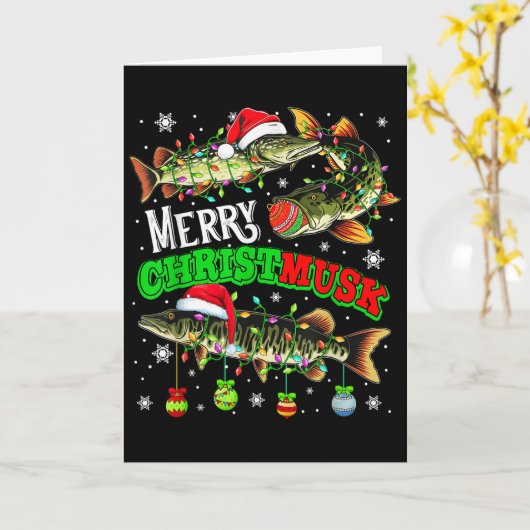 Merry Christmas Musky Three Santa Muskies Fisher F Kaart (Gele Bloem)