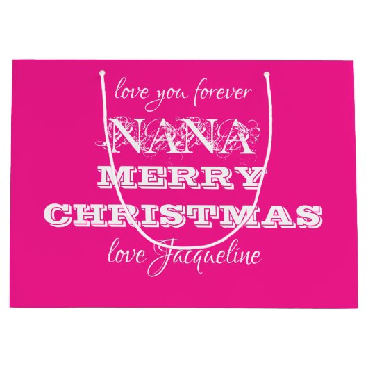 Merry Christmas Nana Classic Script Chic Pink Groot Cadeauzakje (Voorkant)
