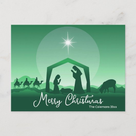 Merry Christmas Nativity Scene Green Religious Feestdagenkaart (Voorkant)