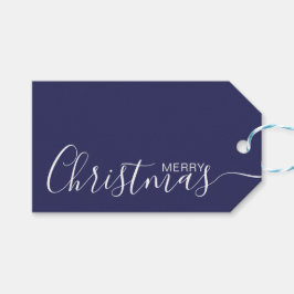 Merry Christmas Navy Blauw Wit Minimalist Cadeaulabel