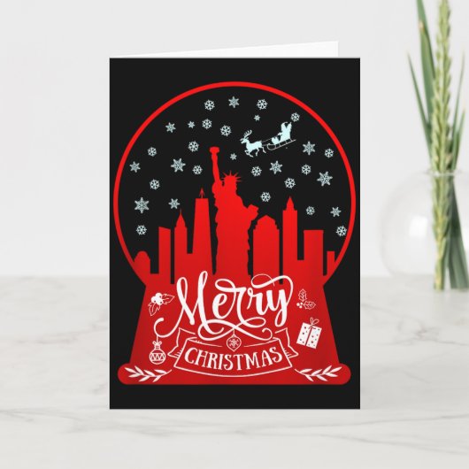 Merry Christmas New York Skyline In Snow Globe Sno Kaart (Voorkant)