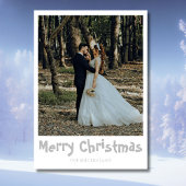 Merry Christmas Newlywed Photo Light Gray Text Feestdagenkaart