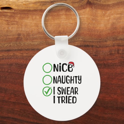 Merry Christmas Nice Naughty I Swear I Tried Xmas Sleutelhanger (Voorkant)