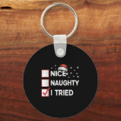 Merry Christmas Nice Naughty I Tried Christmas Lis Sleutelhanger (Voorkant)