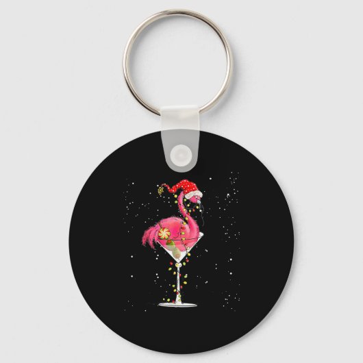 Merry Christmas Nk Flamingo Wine Drinking Lights X Sleutelhanger (Voorkant)