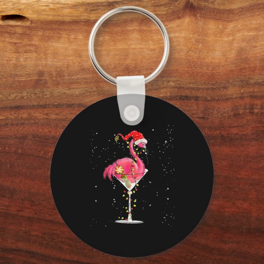 Merry Christmas Nk Flamingo Wine Drinking Lights X Sleutelhanger (Voorkant)