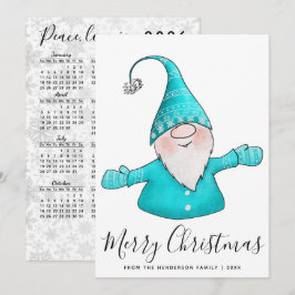 Merry Christmas Nordic Gnome Blauwgroen 2025 Kalen Feestdagenkaart