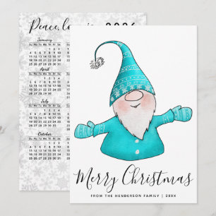 Merry Christmas Nordic Gnome Blauwgroen 2025 Kalen Feestdagenkaart