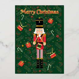 Merry Christmas Nutcracker Green Foil Holiday Card Folie Feestdagenkaart