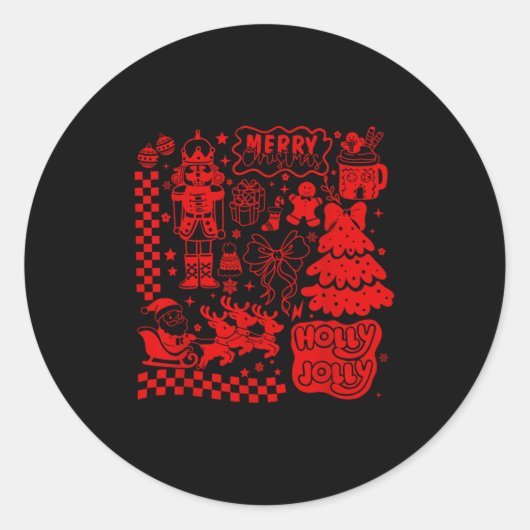 Merry Christmas Nutcracker Santa Clause Gingerbrea Ronde Sticker (Voorkant)