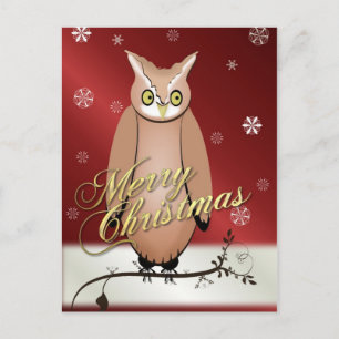 Merry Christmas Owl Red Post Kaart