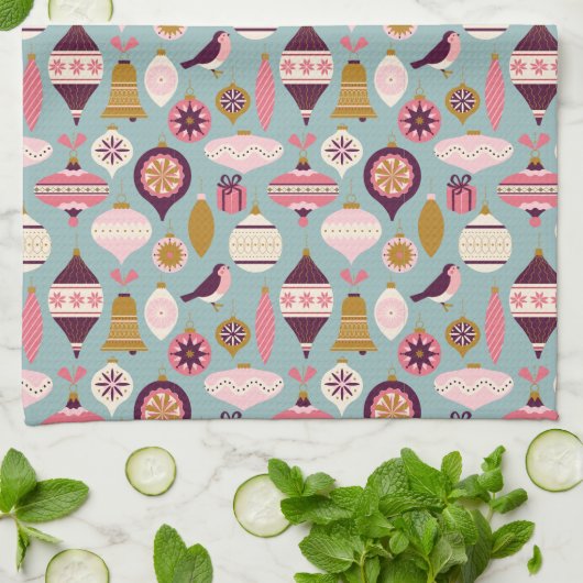 MERRY CHRISTMAS | Paarse roze feestdag keukentowe Theedoek (Gevouwen)