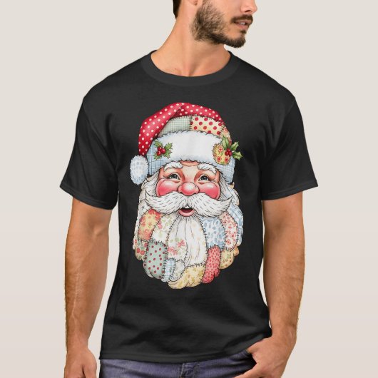 Merry Christmas Patchwork Santa Claus Face X-mas H T-shirt (Voorkant)