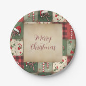 Merry Christmas Patchwork Vakantiepapier Bord (Voorkant)