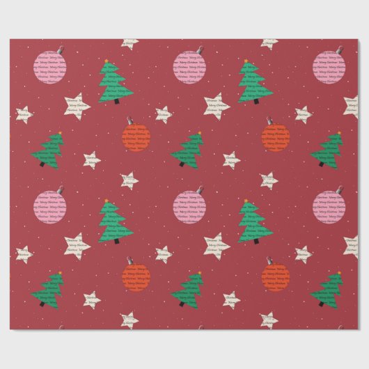 Merry Christmas Pattern Decoration Tree Star Cadeaupapier (Vlak)