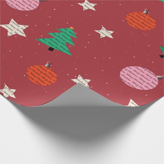 Merry Christmas Pattern Decoration Tree Star Cadeaupapier (Hoek)