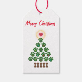 Merry Christmas Paw Print Tree Gift Label Cadeaulabel