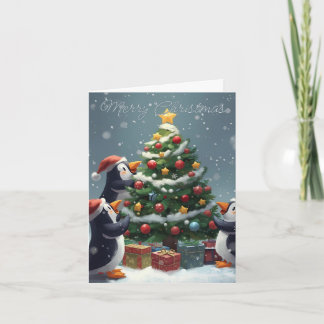 Merry Christmas Penguin Celebration Christmas Card Feestdagen Kaart