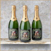 Merry Christmas Pet Photo Wreath Botanical Sparkling Wijnetiket