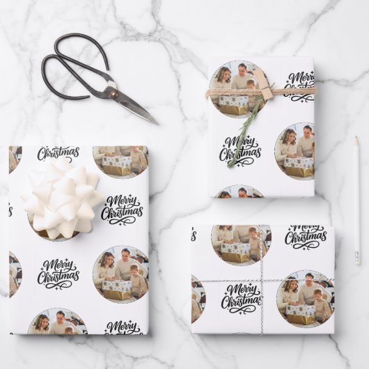 Merry Christmas Photo Collage Personalized  Inpakpapier Vel (Voorkant)