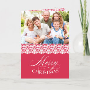 Merry Christmas Photo Roze Gevouwen Wenskaart Feestdagen Kaart