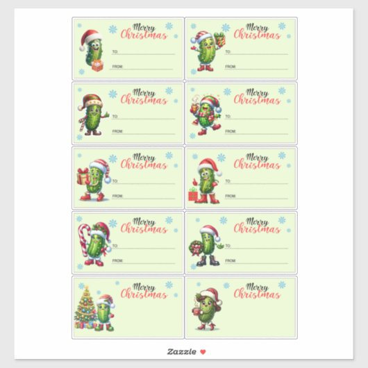 Merry Christmas Pickle Gift Tag Sticker Sheet (Feuille)