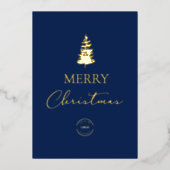 Merry Christmas Pine Company Logo Blue Gold Folie Feestdagenkaart (Voorkant)
