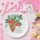 Merry Christmas Pine Holly Waterverf Bloemennaam Papieren Bordje (Feest)