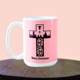 Merry Christmas Pink Cross Geboorte Koffiemok