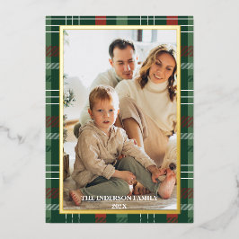 Merry Christmas Plaid Foil Photo Collage Christmas Folie Feestdagenkaart