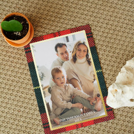 Merry Christmas Plaid Foil Photo Collage Christmas Folie Feestdagenkaart