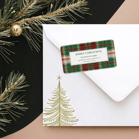 Merry Christmas Plaid Holiday Return Address Label