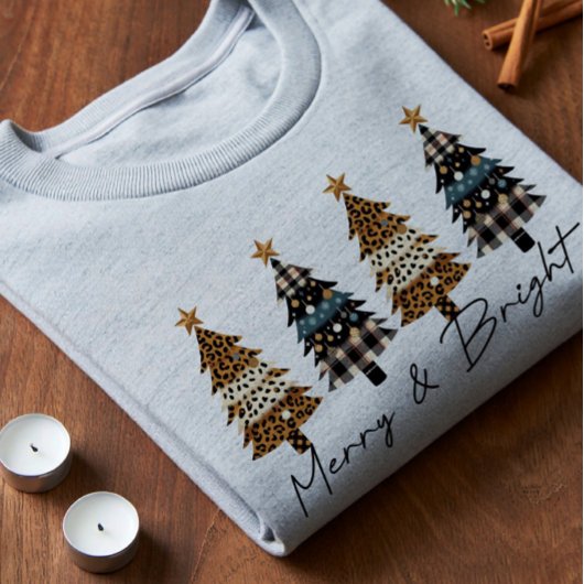 Merry Christmas Plaid & Leopard Print Tri-Blend Shirt