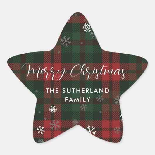 Merry Christmas Plaid Rustic Script Custom Ster Sticker (Voorkant)