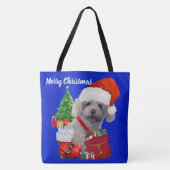 Merry Christmas Poodle Blauw Dames Schouder Draagtas (Voorkant)
