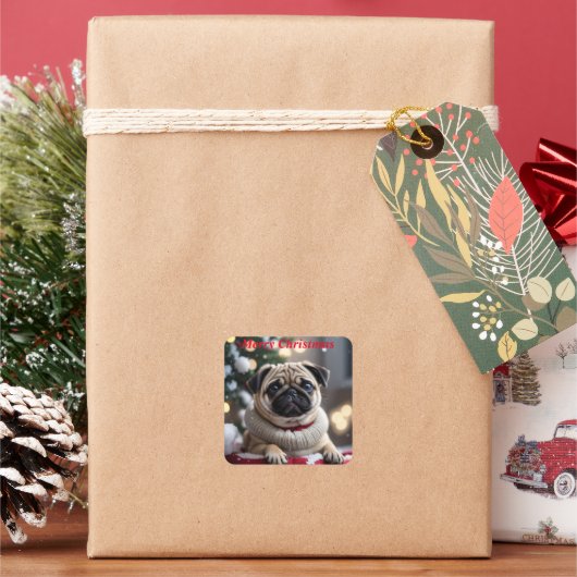 Merry Christmas Pug Dog sticker (Feestdagen)